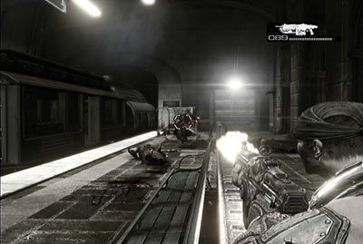 Wejdź na szczyt schodów i zabij wszystkich wrogów stojących przy pociągu - I - Dom daleko od domu | Akt 5 w Gears of War 3 - Gears of War 3 - poradnik do gry (opis przejścia, nieśmiertelniki, osiągnięcia)