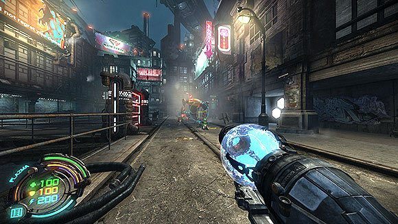 Gdy go zniszczysz, zajrzyj za filary po prawej, by zebrać N - Poziom I- Pierwszy Kontakt (1) | Opis przejścia | Hard Reset - Hard Reset - poradnik do gry