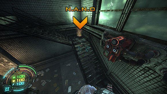 Gdy sobie z nimi poradzisz, wskocz na zniszczone schody i wejdź na taras powyżej, by odnaleźć kolejne ukryte N - Poziom II- Sektor 6 (2) | Opis przejścia | Hard Reset - Hard Reset - poradnik do gry