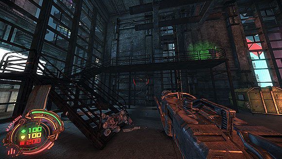 Jest to miejsce z którego widać kolejny sekret - Poziom II- Sektor 6 (2) | Opis przejścia | Hard Reset - Hard Reset - poradnik do gry