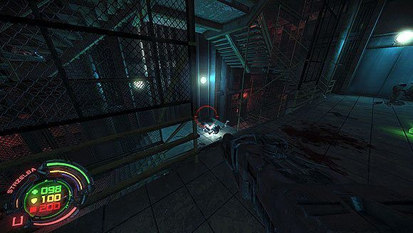 Zejdź schodami na sam dół, znajdziesz tam ukryte duże N - Poziom II- Sektor 6 (2) | Opis przejścia | Hard Reset - Hard Reset - poradnik do gry