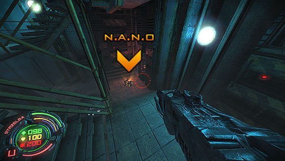 Wejdź po schodach na najwyższe piętro, po drodze znajdziesz małe N - Poziom II- Sektor 6 (2) | Opis przejścia | Hard Reset - Hard Reset - poradnik do gry