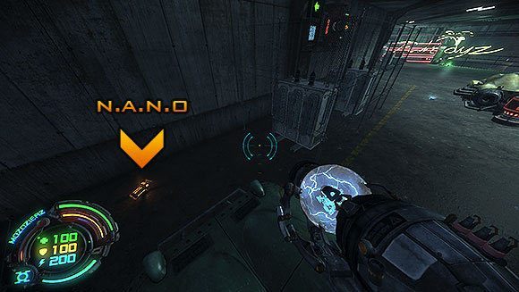 Zanim podejdziesz do bariery, na prawo od niej poszukaj paszki N - Poziom III- Pościg (2) | Opis przejścia | Hard Reset - Hard Reset - poradnik do gry