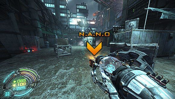 Kiedy już uporasz się z wrogami idź na koniec kontenerowiska, uruchom wózek widłowy ale nie wchodź jeszcze w korytarz - Poziom IV- Targowisko (1) | Opis przejścia | Hard Reset - Hard Reset - poradnik do gry