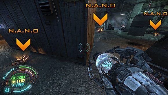 Obok większej paczki, tuż za podnośnikiem leżą skrzynie - Poziom IV- Targowisko (1) | Opis przejścia | Hard Reset - Hard Reset - poradnik do gry