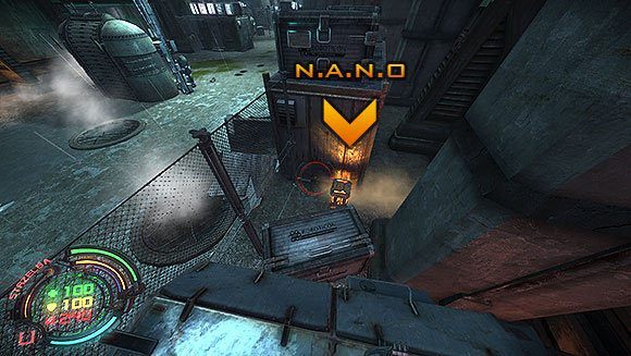 Teraz wejdź w korytarz prowadzący do włączonej bariery, zestrzel beczkę i przejdź przez dziurę w ścianie - Poziom IV- Targowisko (1) | Opis przejścia | Hard Reset - Hard Reset - poradnik do gry