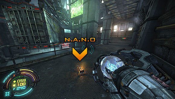 Z kontenerów na placu wyjdzie kilka maszyn w towarzystwie naszych milusińskich pilarek i bomb - Poziom IV- Targowisko (2) | Opis przejścia | Hard Reset - Hard Reset - poradnik do gry