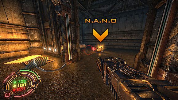 Gdy przejdziesz przez bariery, trafisz na rozległe podwórze - Poziom IV- Targowisko (2) | Opis przejścia | Hard Reset - Hard Reset - poradnik do gry