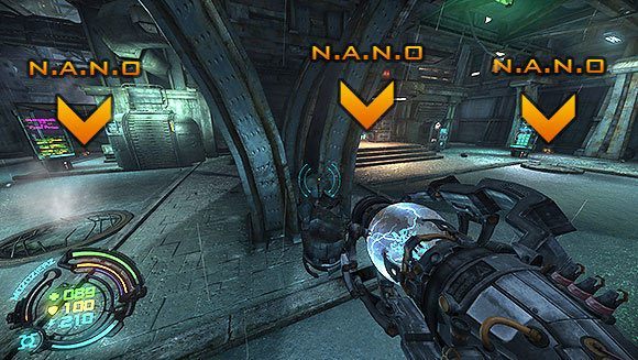 Wyjdź z podwórza pobliskimi drzwiami i natychmiast skręć w prawo, by odnaleźć N - Poziom IV- Targowisko (2) | Opis przejścia | Hard Reset - Hard Reset - poradnik do gry