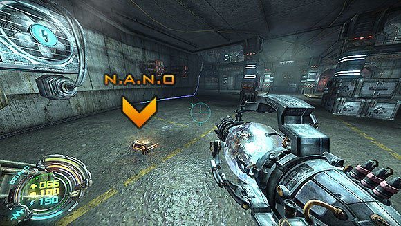 Kolejna paczka znajduje się za wielkimi urządzeniami w drugim pomieszczeniu - Poziom IV- Targowisko (2) | Opis przejścia | Hard Reset - Hard Reset - poradnik do gry