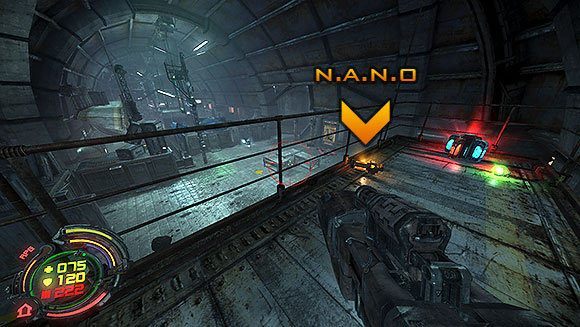 Podążaj dalej pomostem, a znajdziesz na nim jeszcze dwie paczki N - Poziom V- Atlas (2) | Opis przejścia | Hard Reset - Hard Reset - poradnik do gry