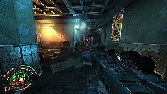 A skoro już mowa o najbliższym rozwidleniu, to na jego końcu znajduje się łazienka, w której na umywalce leży N - Poziom VI- Podziemia (1) | Opis przejścia | Hard Reset - Hard Reset - poradnik do gry