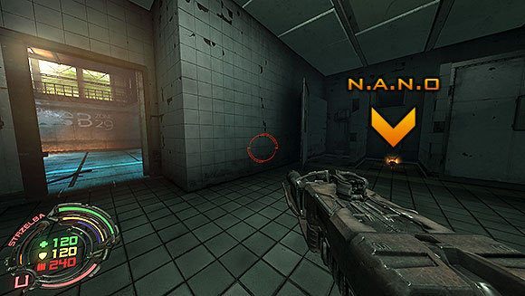 Z drugiej łazienki wyjdź w prawo, za schody - Poziom VI- Podziemia (1) | Opis przejścia | Hard Reset - Hard Reset - poradnik do gry