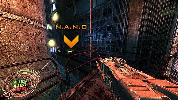 Udaj się teraz schodami na sam dół rusztowania - w oddali zobaczysz dwie duże paczki N - Poziom VI- Podziemia (2) | Opis przejścia | Hard Reset - Hard Reset - poradnik do gry