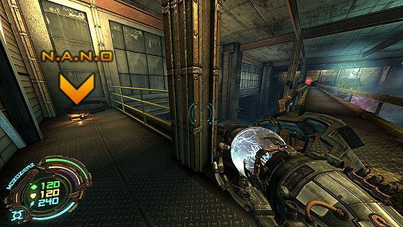 Teraz poczekaj chwilę aż suwnica automatycznie powróci do punktu wyjścia - Poziom VI- Podziemia (2) | Opis przejścia | Hard Reset - Hard Reset - poradnik do gry