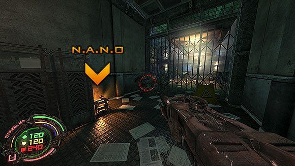 Podążaj za strzałką, aż trafisz do magazynu z wózkiem widłowym na środku - Poziom VI- Podziemia (3) | Opis przejścia | Hard Reset - Hard Reset - poradnik do gry