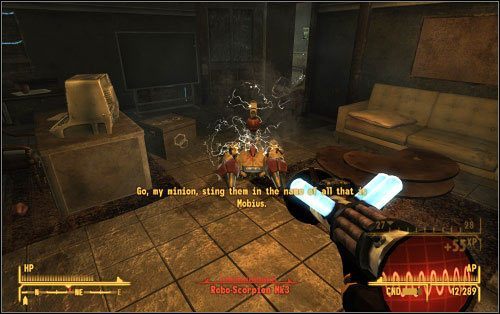 Po zdobyciu dokumentów pomieszczenia diagnostyczne wypełnią się Robo-Scorpionami doktora Mobiusa - X-13- Attack of the Infiltrator! - Zadania główne - Fallout: New Vegas - Old World Blues - poradnik do gry