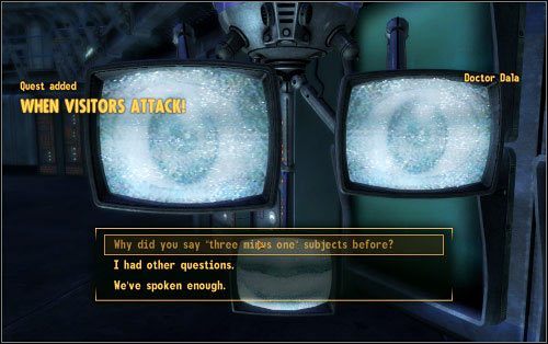 O sprawie możesz też usłyszeć od doktor Dali (M1:2) - When Visitors Attack! - Zadania poboczne - Fallout: New Vegas - Old World Blues - poradnik do gry