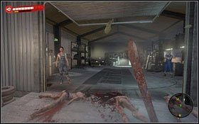 Po dotarciu pod warsztat (2) opuść pojazd i zlikwiduj wszystkich zakażonych próbujących dobić się do warsztatu #1 - Helikopter w ogniu; Wagon rozpaczy | Akt 1 - rozdział 4 Dead Island - Dead Island - poradnik do gry