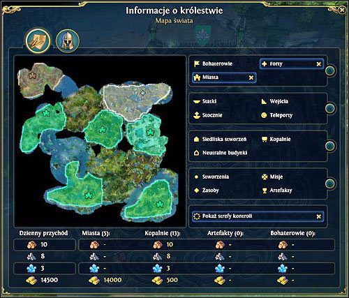 Tak wyglądają granice poszczególnych władztw. - Strefy kontroli w Might & Magic Heroes VI | Surowce - Might & Magic: Heroes VI - poradnik do gry