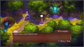 Gdy przejdziesz do kolejnej lokacji, podnieś złoto stojące z lewej [1], porozmawiaj z elfem po prawej [2], a następnie udaj się dalej na północ - Irollan (2) - Opis przejścia - Might & Magic: Clash of Heroes - PC - poradnik do gry