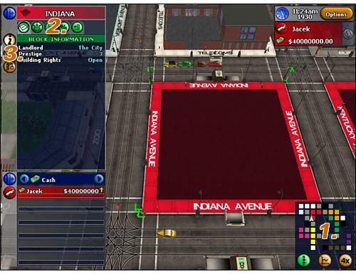 #1 - Mamy tu bardzo ciekawą minimapę , pokazuje ona nie tylko wszystkie osiedla Monopoly City ale i wskazuje, które z nich są wykupione przez graczy - Interface - Block View | Monopoly Tycoon - Monopoly Tycoon - poradnik do gry