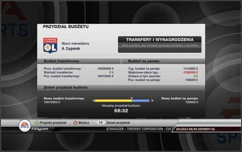 W momencie, gdy brakuje nam środków na sfinalizowanie transferu można także zmienić przydział budżetu, zmniejszając pulę pieniędzy przeznaczoną na wypłaty, a jednocześnie zwiększyć kwotę wydysponowaną na kupno zawodników - Transfery | Tryb kariery w FIFA 12 - FIFA 12 - poradnik do gry