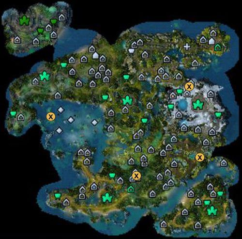 Szukane przez nas przedmioty zostały zaznaczone krzyżykami. - 3 misja - Fala mętna od krwi | Kampania Świątyni w Might & Magic Heroes VI - Might & Magic: Heroes VI - poradnik do gry