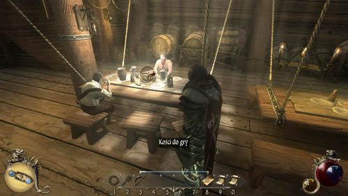 Jednak przede wszystkim wbiegnij po lewych lub prawych schodach i otwórz drzwi prowadzące do kajuty kapitana - Zlecenie od pirata - Two Worlds II: Pirates of The Flying Fortress - poradnik do gry