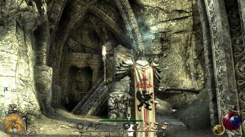 Oznacz teleporter w [3], a potem odnajdź drzwi z wizerunkiem twarzy w [4] widoczne na powyższym obrazku - Legenda kartografa - Two Worlds II: Pirates of The Flying Fortress - poradnik do gry