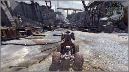 Nakieruj swój pojazd na stojącą tam bramkę, użyj dopalacza i z dużą siłą uderz w barierkę/skałę przed słupem - Kopy na bramkę w Rage 1 - Rage - poradnik do gry