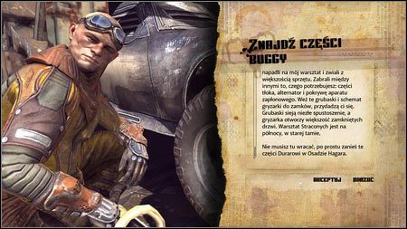 Dowiesz się od niego, że części zostały skradzione przez bandytów z Warsztatu Straconych i będziesz musiał je odzyskać - Brakujące części / Znajdź części buggy (1) | Opis przejścia Rage 1 - Rage - poradnik do gry