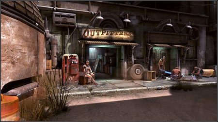 Tunel zaprowadzi cię do drugiej części miasteczka, gdzie po lewej stronie będzie sklep z ubraniami - Zmiana ubrania | Opis przejścia Rage 1 - Rage - poradnik do gry