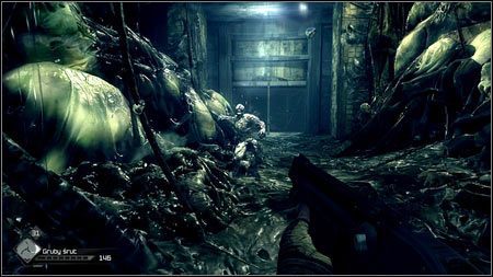 Na dole czeka cię krótka walka z nowym rodzajem stwora oraz drzwi prowadzące do centrum Miasta Umarłych - Ulepszenie Defibrylatora (1) | Opis przejścia Rage 1 - Rage - poradnik do gry