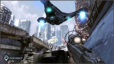 Po dotarciu na sam dół, na niebie pojawi się statek Władzy i wyskoczy z niego trójka przeciwników - Zaginione dane badawcze | Opis przejścia Rage 1 - Rage - poradnik do gry