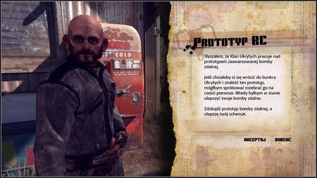 Mężczyzna poprosi cię o zdobycie prototypu zdalnej bomby, który Ukryci trzymają wewnątrz swojego bunkra - Biznesik / Prototyp RC | Zadania Poboczne w Rage 1 - Rage - poradnik do gry
