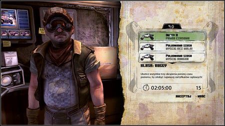 W pierwszym rozdziale masz do wyboru cztery rodzaje wyzwań: Próba czasowa, Wyścig bez walki, Wyścig minigun, Rakietowy wyścig - Speedway | Zarabianie pieniędzy w Rage 1 - Rage - poradnik do gry