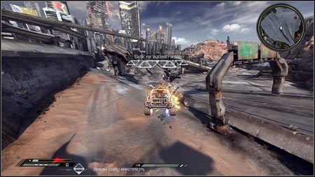 Droga w lewo zaprowadzi cię do przepaści, skacząc z której zniszczy kolejną dronę - Pustkowia | Skoki samochodowe w Rage 1 - Rage - poradnik do gry