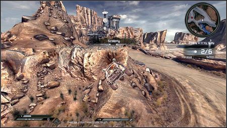 Na południe od jego domu jest wysoka skała, z której musisz skoczyć po unoszącą się w powietrzu maszynę - Pustkowia | Skoki samochodowe w Rage 1 - Rage - poradnik do gry