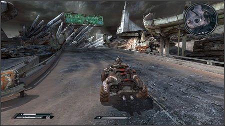 Po następną dronę wróć na autostradę i cały czas trzymaj się prawej strony jezdni - Wschodnie Pustkowia | Skoki samochodowe w Rage 1 - Rage - poradnik do gry