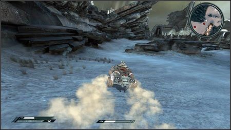 Żeby zdobyć ostatnią dronę, jedź dalej w kierunku Capital Prime, trzymając się lewej krawędzi kanionu - Wschodnie Pustkowia | Skoki samochodowe w Rage 1 - Rage - poradnik do gry