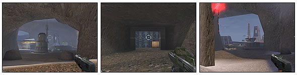 Mamy tu standardowy podział na dwie wersje dotarcia do przeciwnika: na piechotę, skrótami - przez tunele i pojazdami - główną trasą, prowadzącą przez wielkie pole Tiberium - MP: Mapy #1 | Command & Conquer Renegade - Command & Conquer: Renegade - poradnik do gry