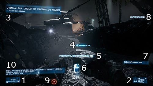 Powyższy screenshot jest spreparowany tak, aby pokazać wszystkie elementy interfejsu na raz - Interfejs | Podstawy | Battlefield 3 - Battlefield 3 - poradnik do gry
