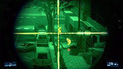 Wejdź za swoim towarzyszem na jeden z dachów, zajmij pozycję i zdejmij wyznaczone cele, które pojawią się za furgonetką zaparkowaną po prawej stronie ulicy - Misja 9- Nocna Zmiana | Kampania | Battlefield 3 - Battlefield 3 - poradnik do gry