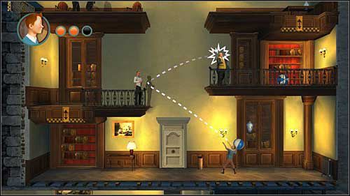 Przeciwników możesz pozbyć się także odbijając od nich piłkę - Rozdział 7 - Na salonach - Opis przejścia - Przygody Tintina: Gra Komputerowa - poradnik do gry