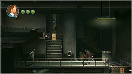 Weź ze skrzynki banany i poczekaj aż koleś pójdzie w prawo - Rozdział 12 - Na tropie Allana (1) - Opis przejścia - Przygody Tintina: Gra Komputerowa - poradnik do gry