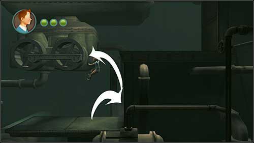 Musisz wyczuć kiedy odbić się od ściany by chwycić poruszającą się stalową belkę - Rozdział 12 - Na tropie Allana (2) - Opis przejścia - Przygody Tintina: Gra Komputerowa - poradnik do gry