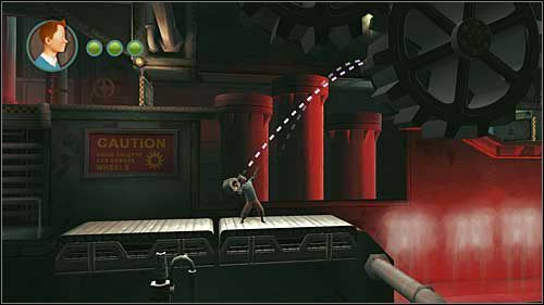 Znajdziesz się w kolejnym pomieszczeniu, w którym przejście blokują pracujące tłoki - Rozdział 12 - Na tropie Allana (2) - Opis przejścia - Przygody Tintina: Gra Komputerowa - poradnik do gry