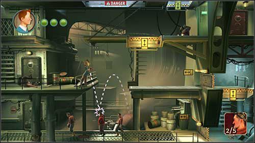 Podnieś leżący obok garnek i przyjrzyj się trzem typom na najniższym poziomie - Rozdział 13 - Do sterówki - Opis przejścia - Przygody Tintina: Gra Komputerowa - poradnik do gry