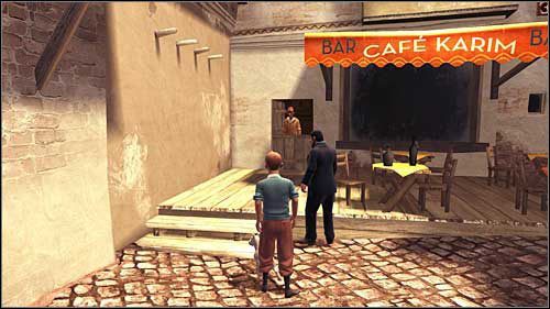 Bar Karima znajdziesz na końcu drogi prowadzącej wzdłuż widoku na pałac - Rozdział 18 - Wejście do pałacu - Opis przejścia - Przygody Tintina: Gra Komputerowa - poradnik do gry